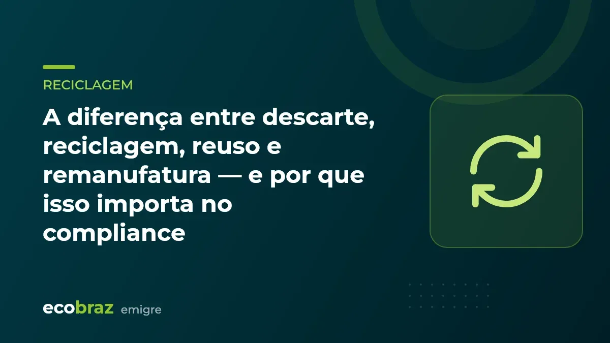 Capa ilustrada: A diferença entre descarte, reciclagem, reuso e remanufatura — e por que isso importa no compliance
