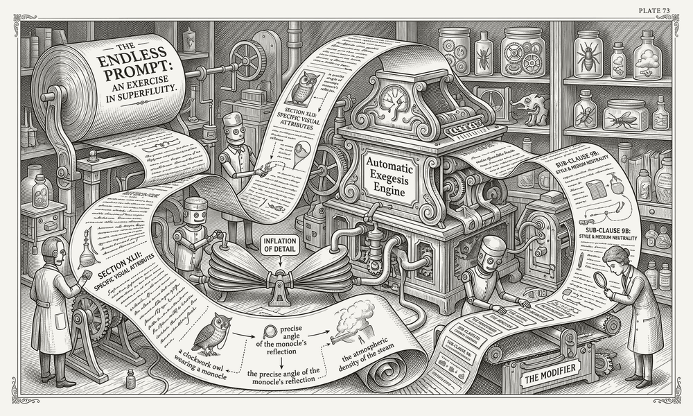A roll of paper used for writing prompts on being fed into a complex series of machinery designed to make simple prompts more complicated for no good reason.