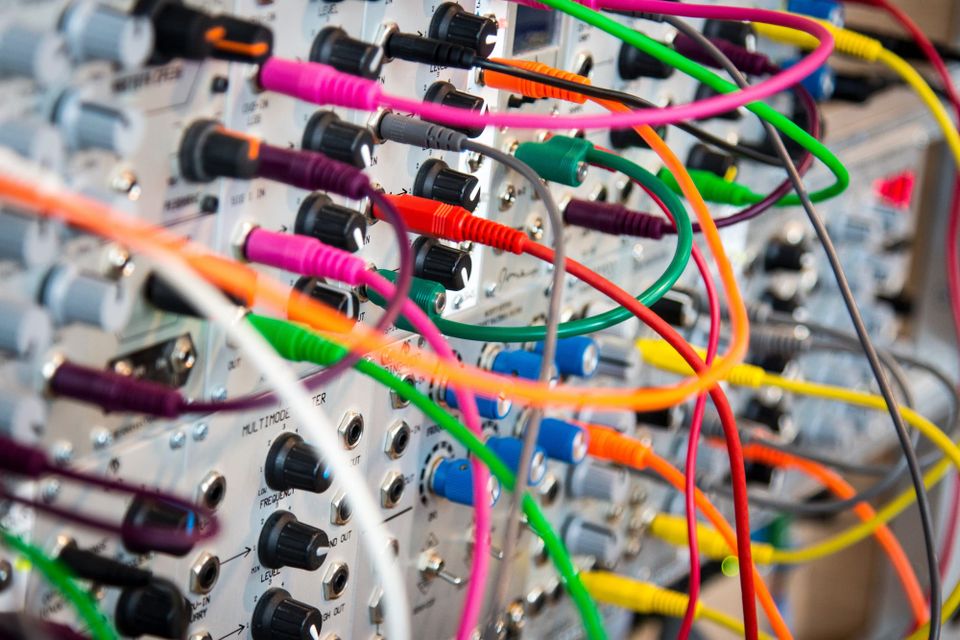 Image: Electrical circuit board with colorful cables