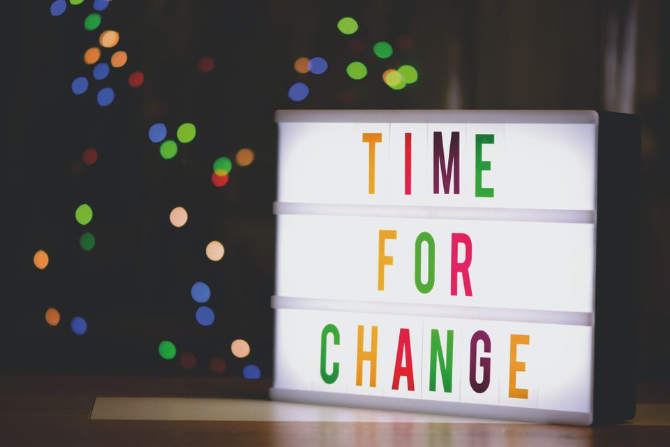 Image: Lightboard with phrase "Time for Change" in colorful letters