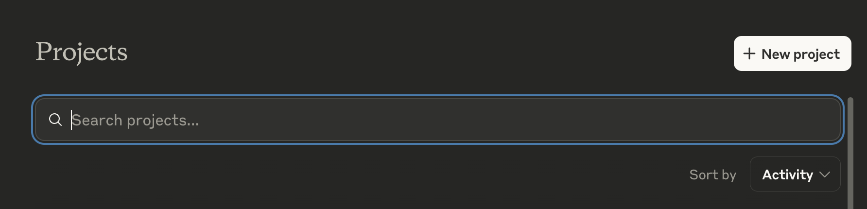 A screenshot of the project creation dashboard