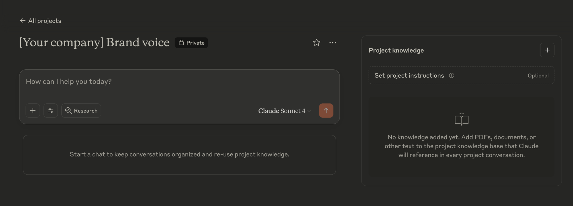 A screenshot of the Claude project interface.