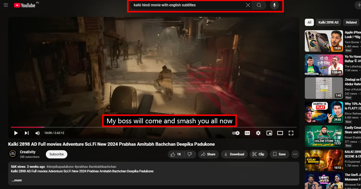 Hindi movie with synced english subtitles on youtube