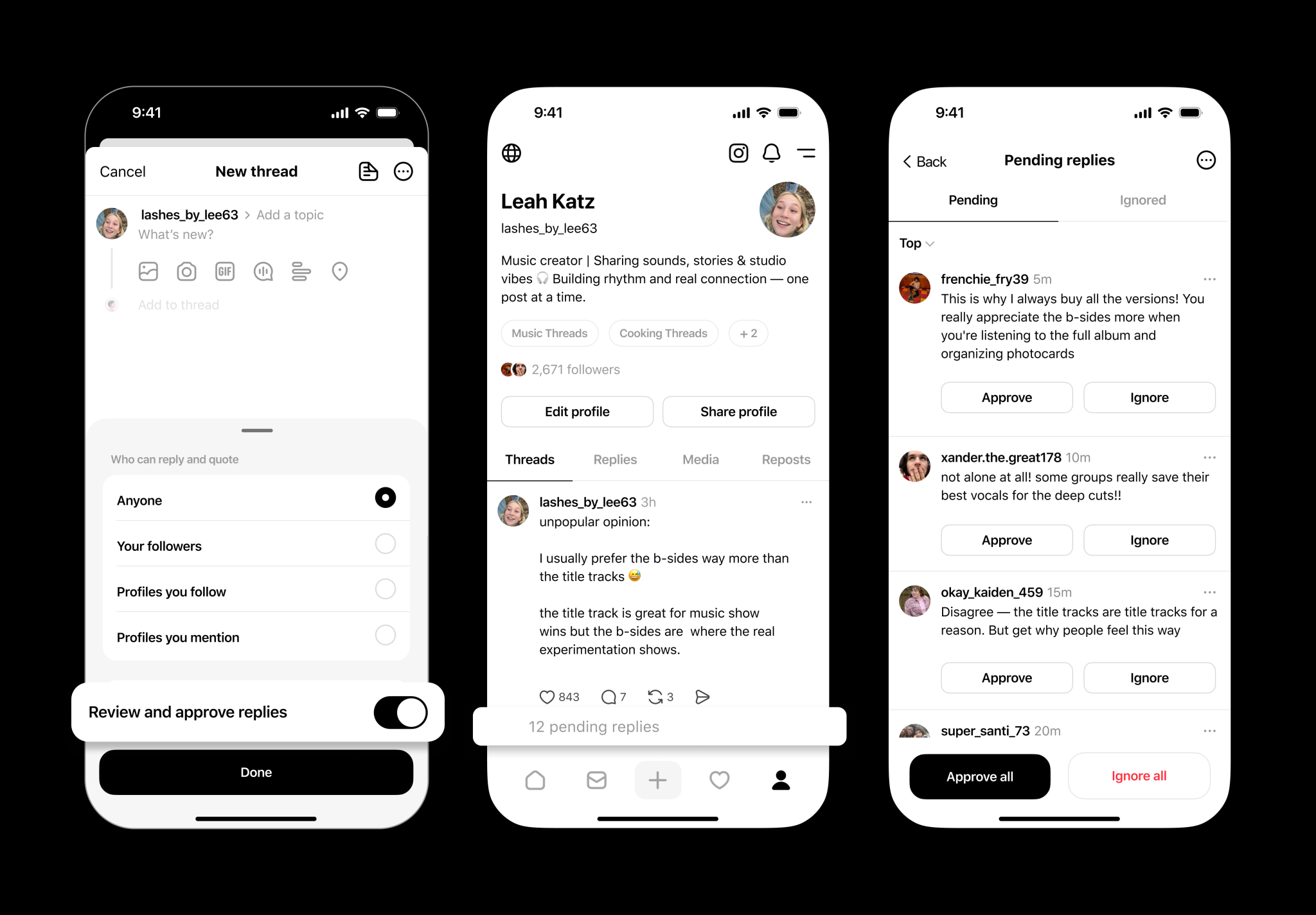 Screenshot of the new 'pending replies' page of Threads