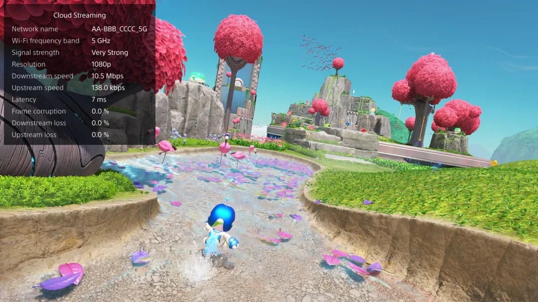 Screenshot of astronomical game with detailed connection info at the top left. 