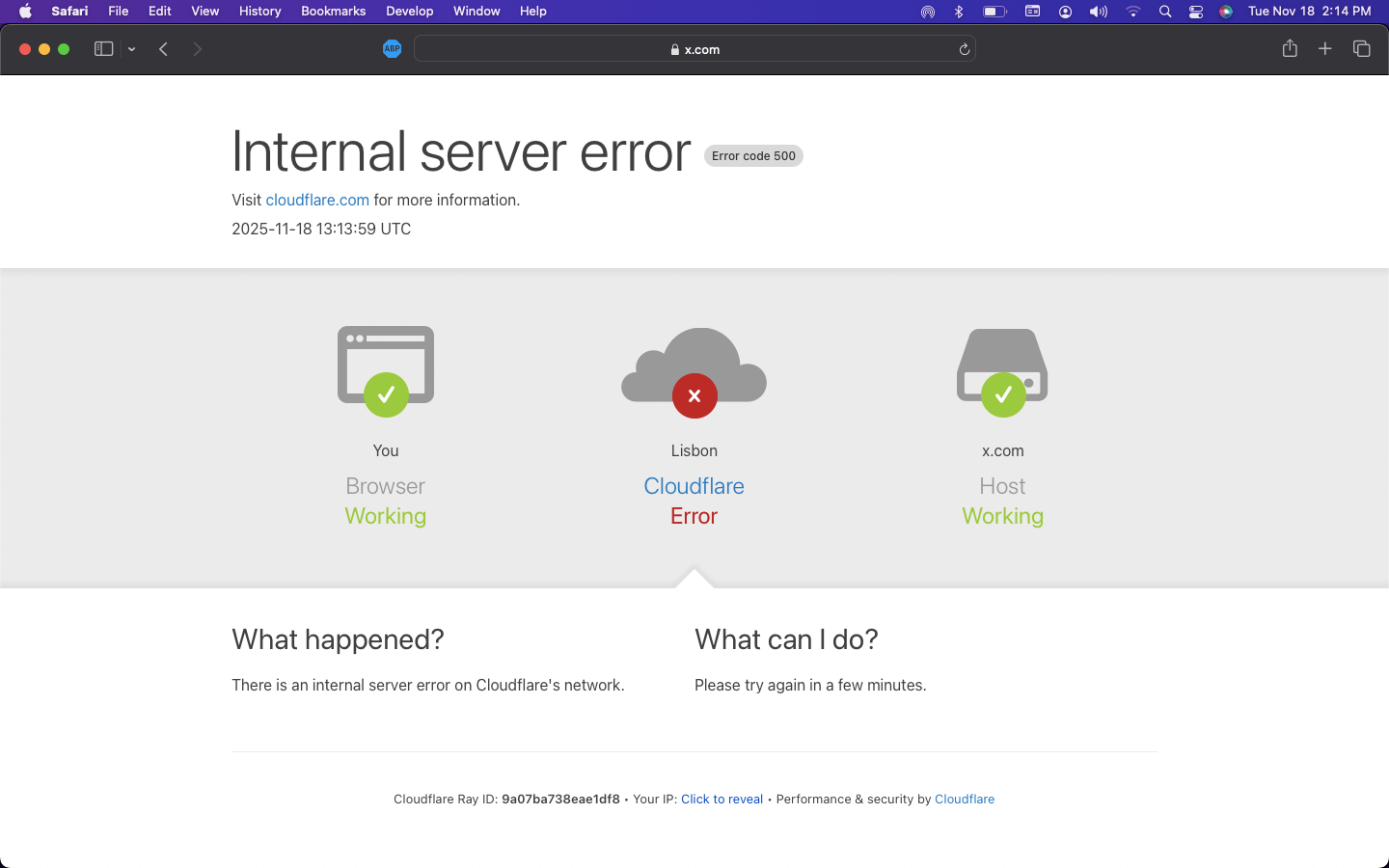 Internal Server Error message caused by Cloudfare outage