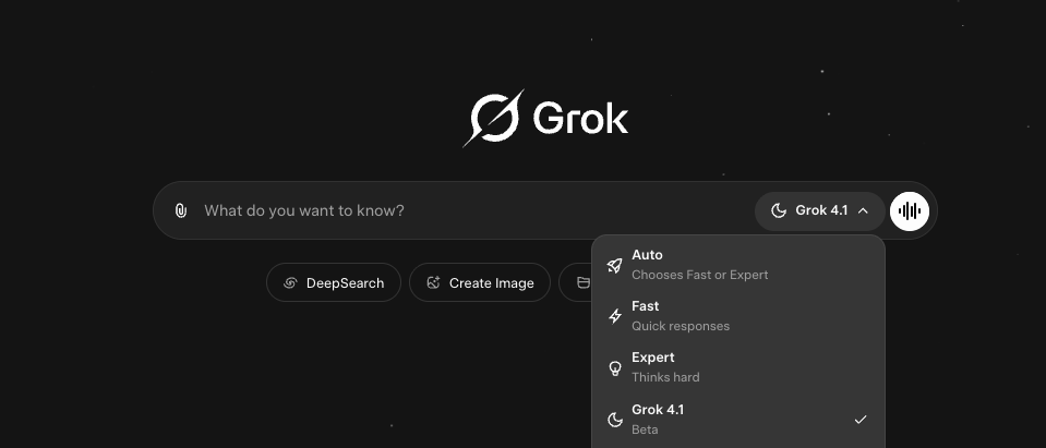 Grok 4.1 beta selection