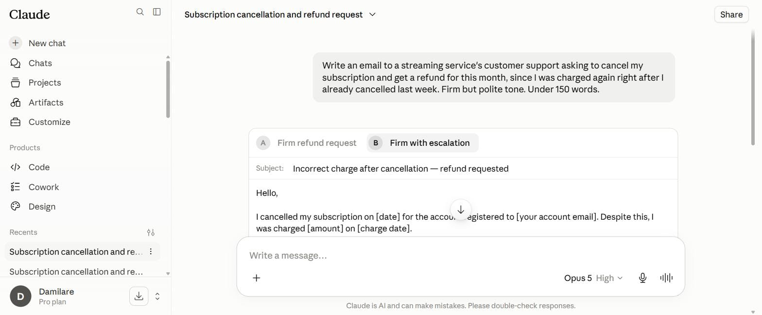 Claude Opus 5's two unprompted email drafts