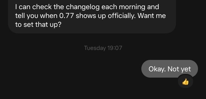 Grok Bot ending the chat with emoji reaction instead of replying back