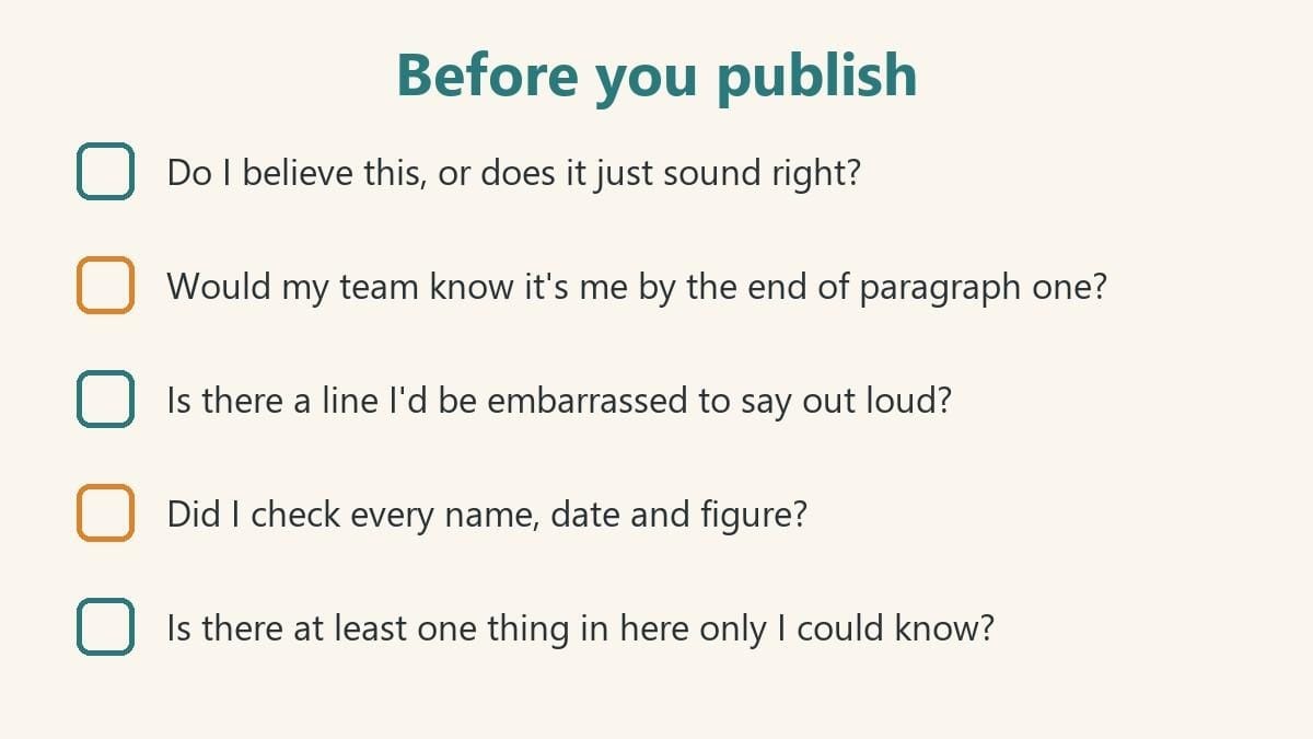 A five-item checklist to run through before publishing a piece of writing.