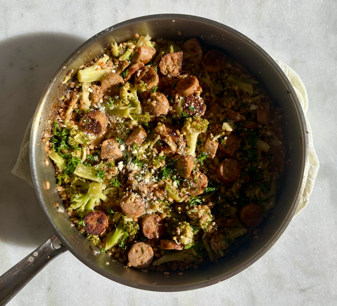 Chicken Sausage & Orzo Skillet