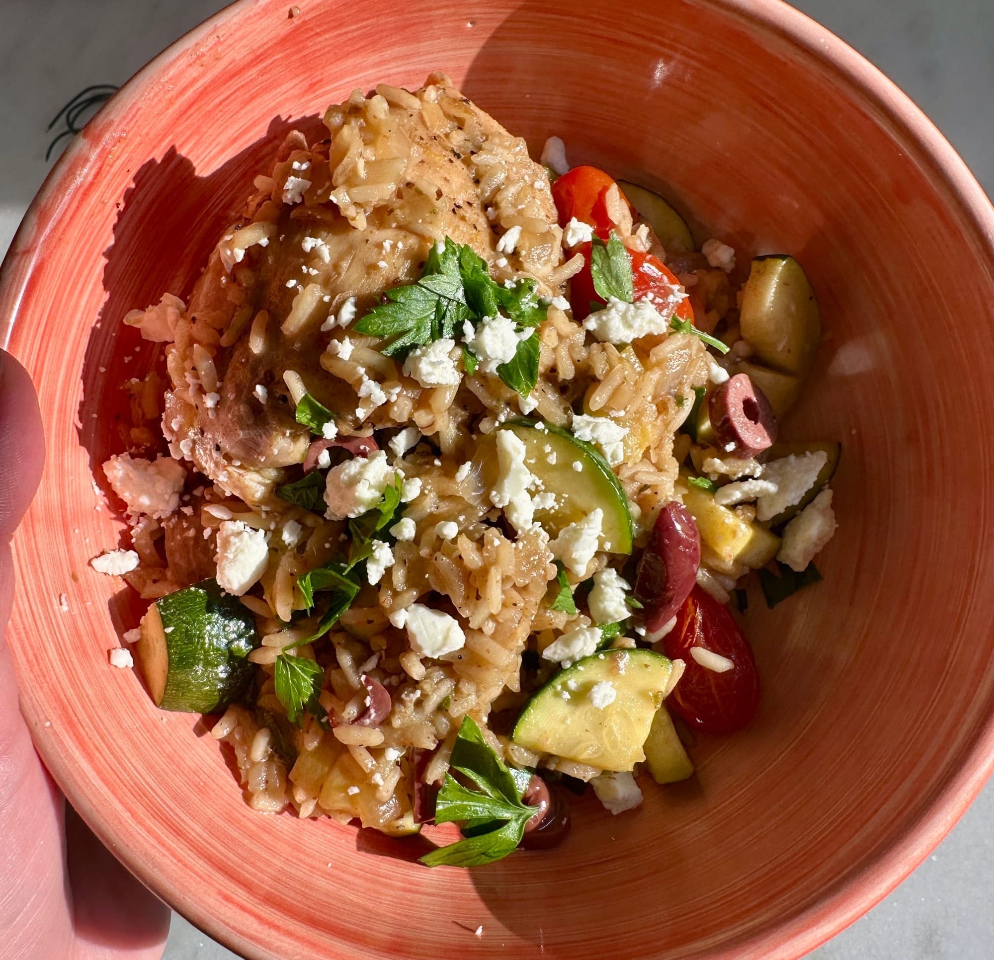 Greek Chicken & Rice Bowls [One Pot]