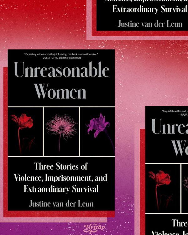 A collage of the Unreasonable Women cover on a red to purple gradient background shows a black book cover with red, pink, and purple flowers. The title is "Unreasonable Women".
