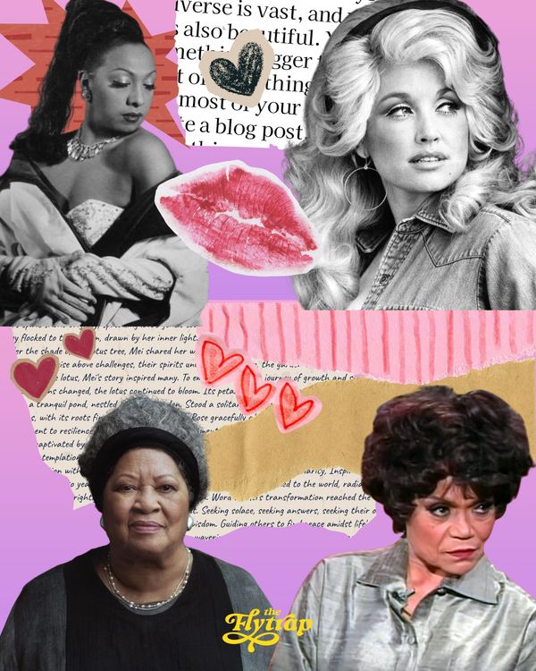 A collage of Eartha Kitt, Toni Morrison, Dolly Parton and Josephine Baker.