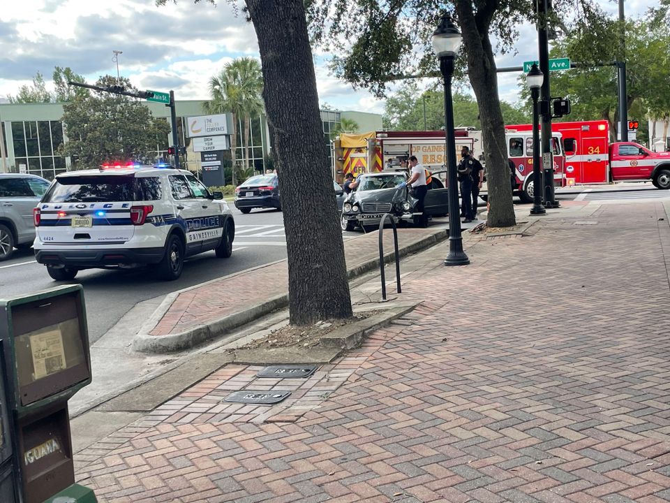 Police and Ambulance Response Called After Elderly Man Crashes Car in Downtown Gainesville