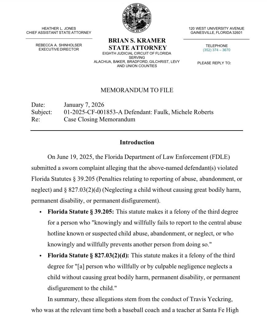 Memorandum: SAO8 Releases Explanation for Dropping Santa Fe High School Case