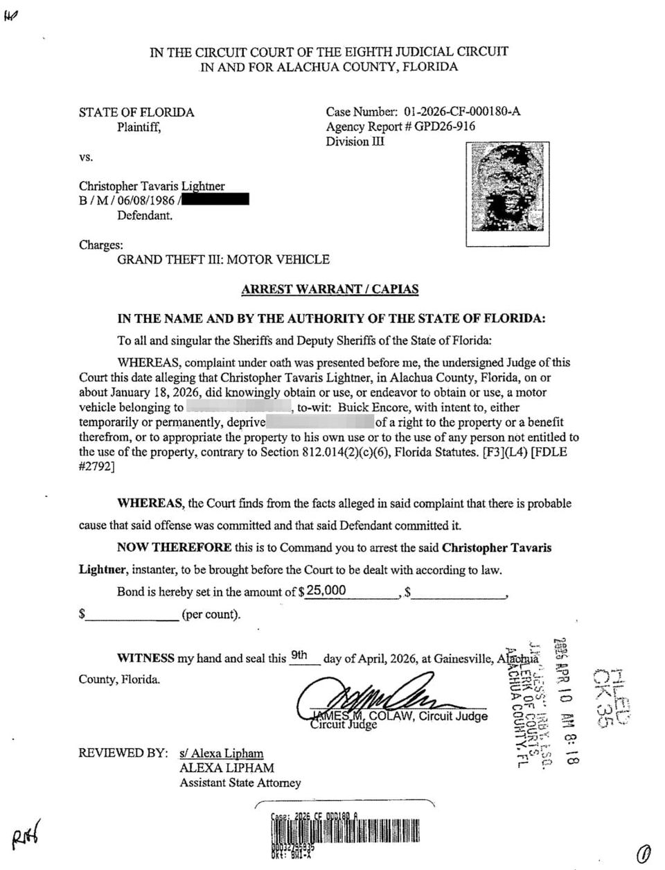 Gainesville Man Arrested on Grand Theft Auto Warrant, Allegedly Told Roommate to Call Police After Taking Car