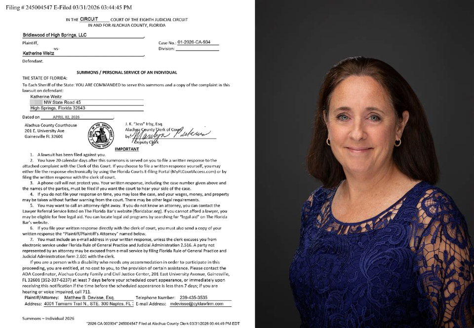 Bridlewood Sues High Springs City Commissioner