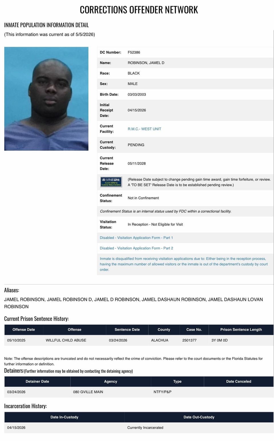 “Just Discipline:” Gainesville Man Begins Serving Sentence for Child Abuse Conviction