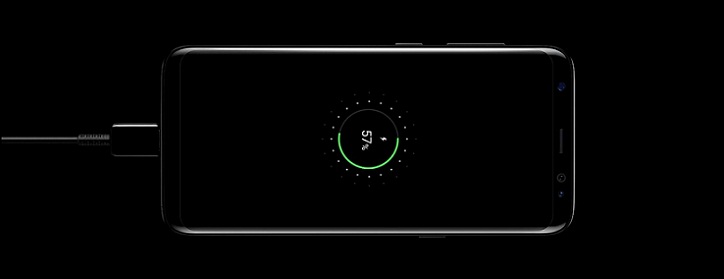 'Galaxy S8 battery showing 57% charge'