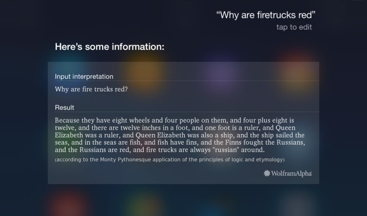 'Siri answers why firetrucks are red'