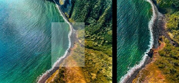 Image of a landscape showing a zoomed out image and a zoomed in section using HDR