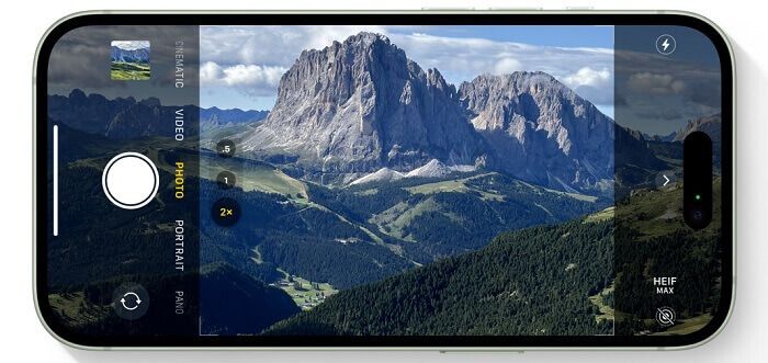 iphone display with all the modes to choose before taking the image
