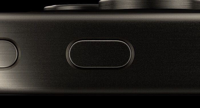 zoomed in image of action button on iphone 15 model