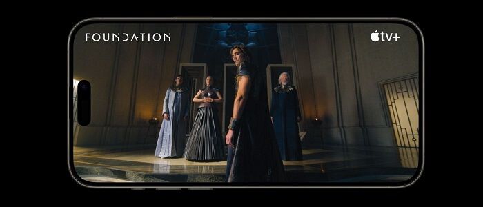 Apple TV movie playing on iPhone 15 Plus