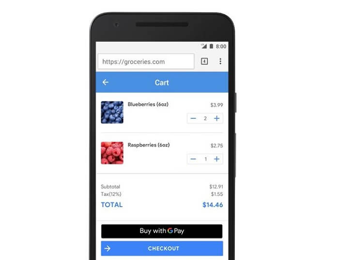 Screeshot of using google pay as an option to checkout online