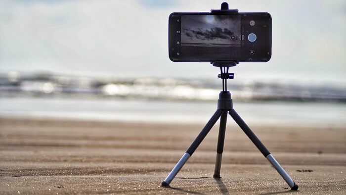 iPhone placed on a tripod