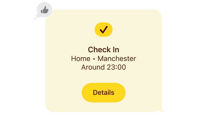 a pop up of a check-in to notify friends or family what time they got home