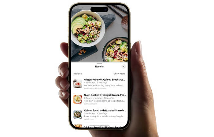 a phone scanning for recipes by scanning a subject