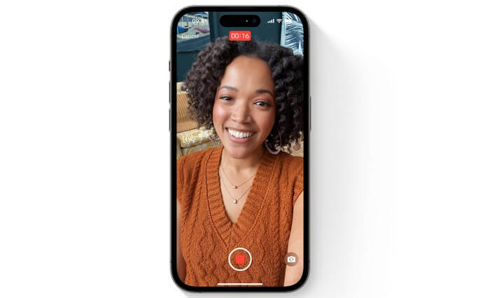 a screenshot of a woman creating a video voicemail