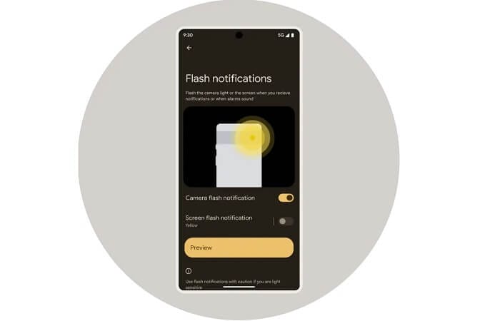 Flash notifications with Android 14