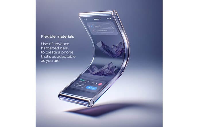 AI generated image of a smartphone that can bend and move flexibly