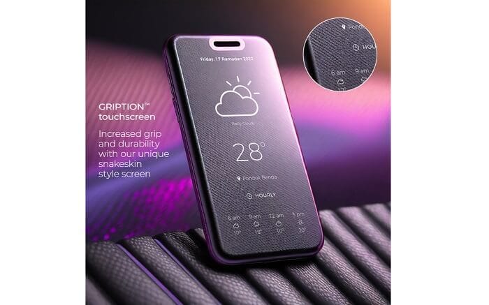 AI generated image of a smartphone with textured casing to improve grip
