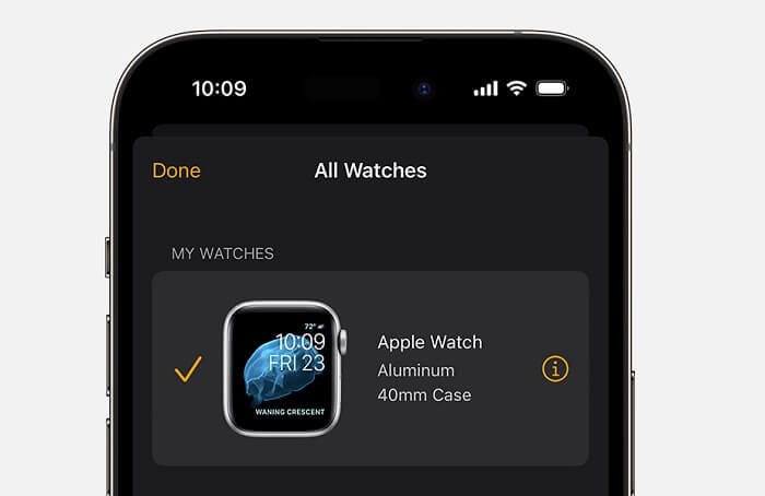 Apple Watch settings in Apple Watch app