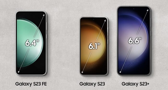 Galaxy S23 Range with sizing
