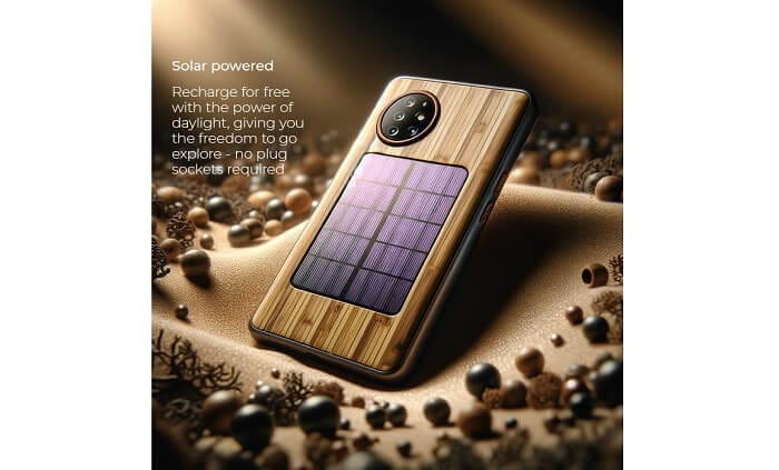 AI generated image of a smartphone with solar powered charging panels