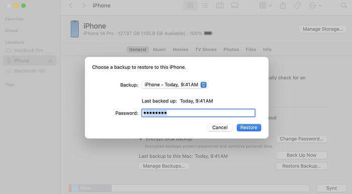 Restore data using Finder on Mac