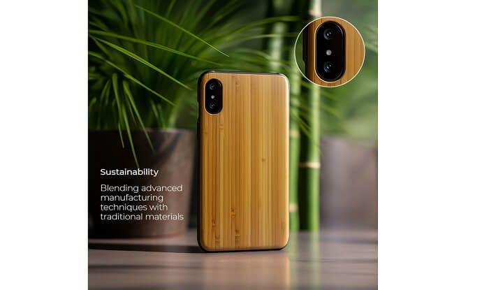 AI generated image of a smartphone made from bamboo