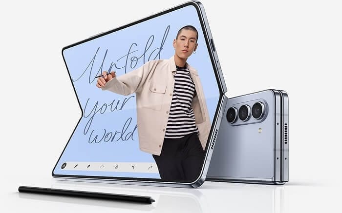 Samsung Galaxy Z Fold 5 device folded and unfolded