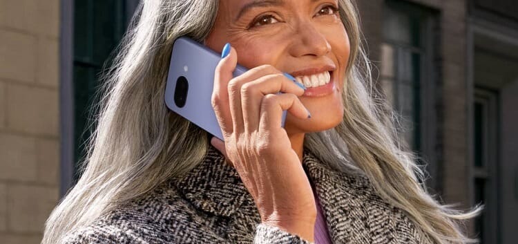 Woman on the phone using Google Pixel 9a