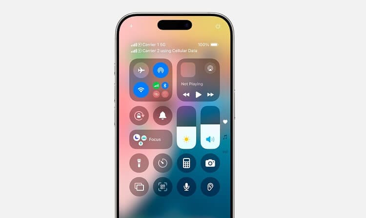 iPhone Control Centre showing DUAL SIM in Action