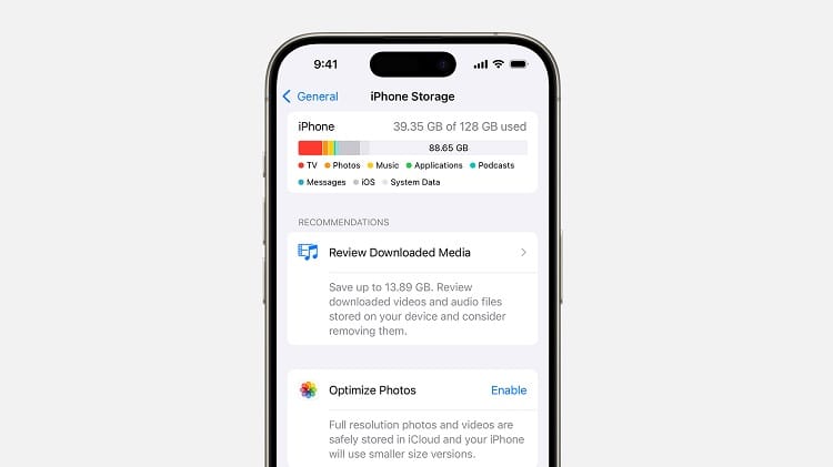 iPhone Storage Settings