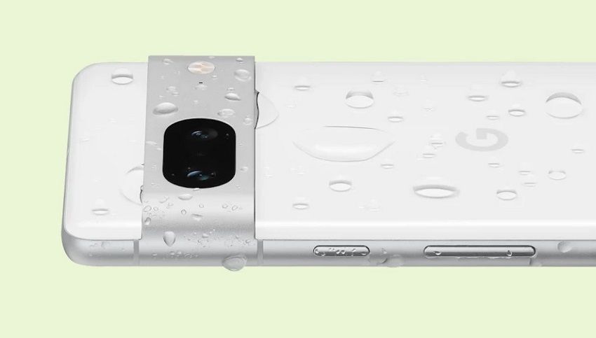 Back of a phone covered with water droplets