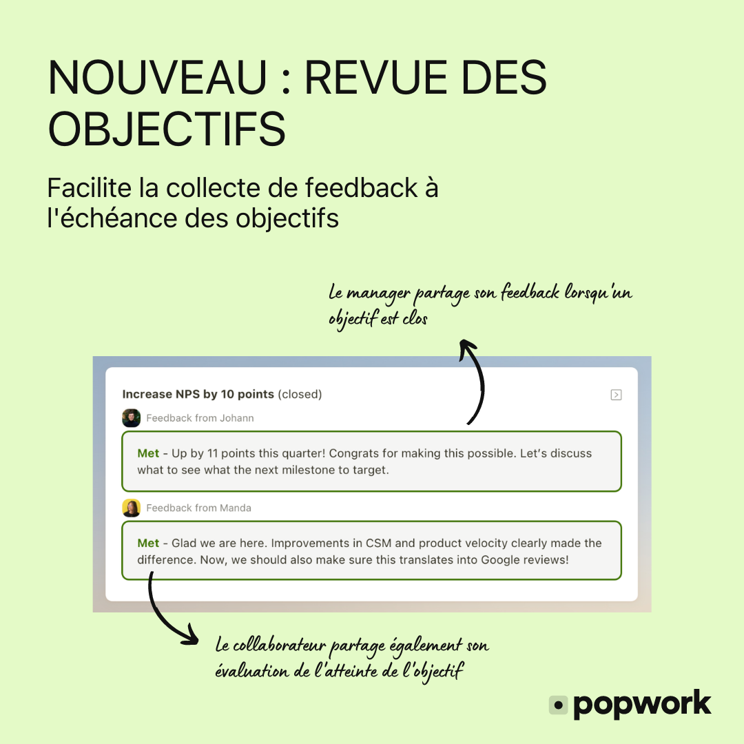 Aperçu de la fonction "commenter objectif clos" - Popwork