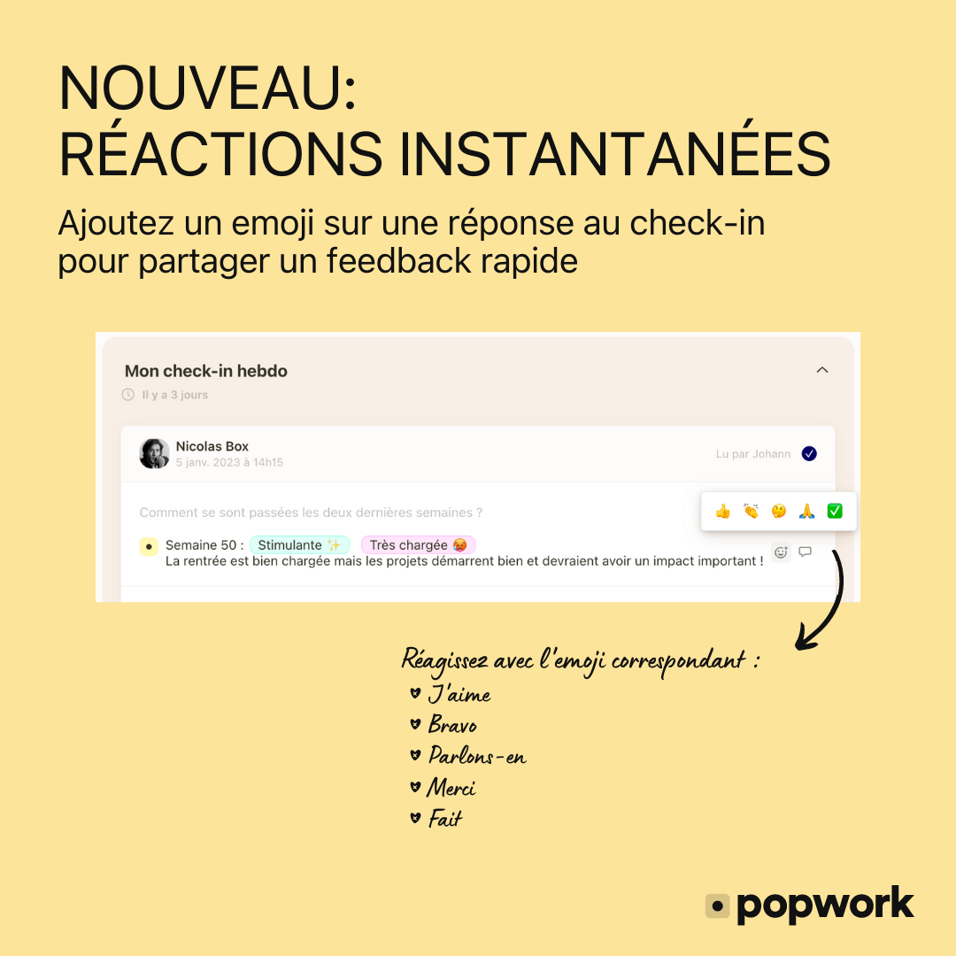 Réactions rapides sur Popwork