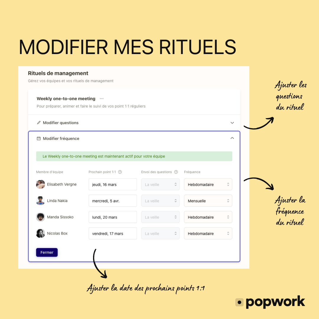 Modifier mes rituels de management sur Popwork